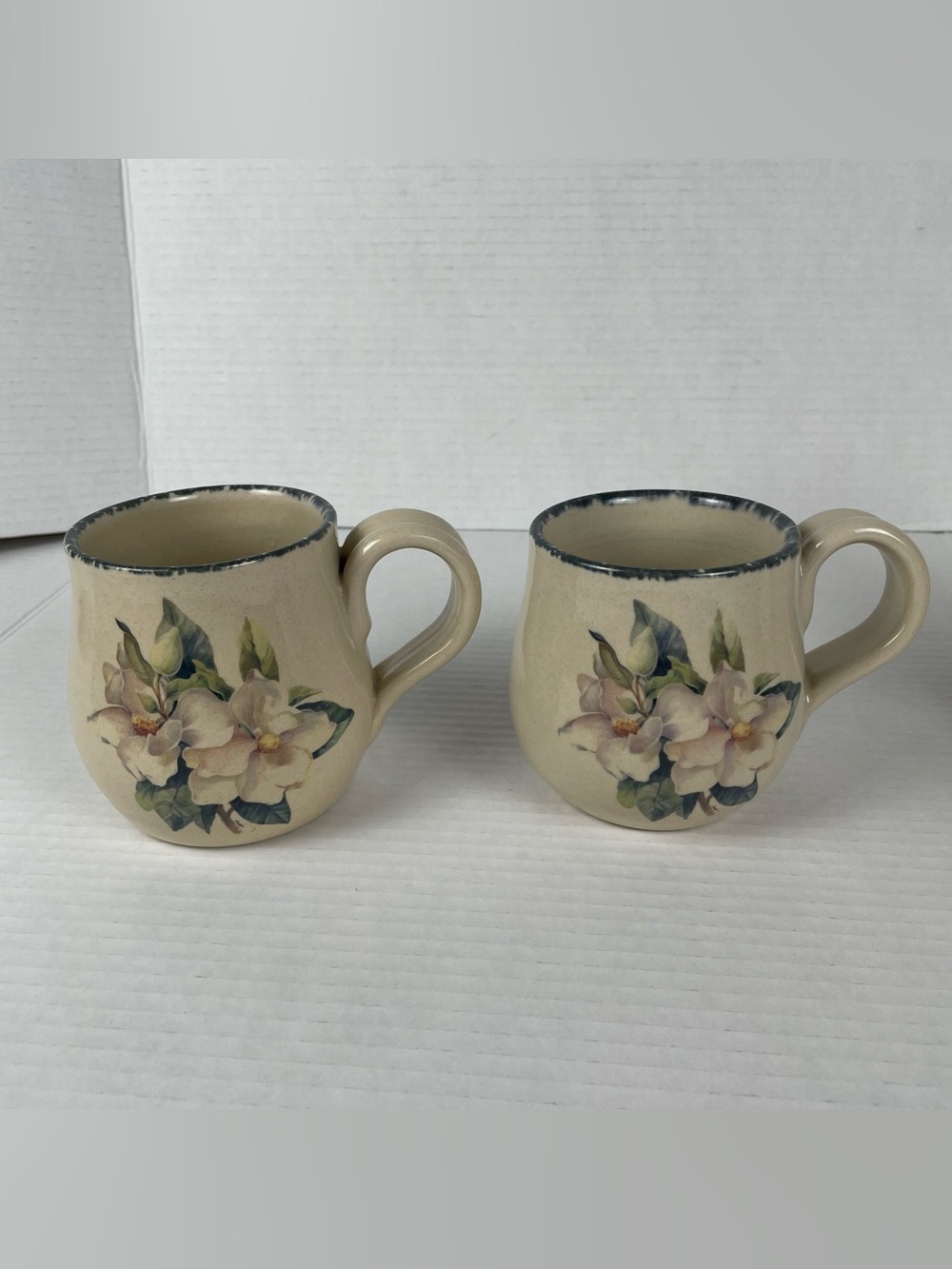 Vintage Home & Garden Party Stoneware Magnolia 4pc Set Cups Cream Sugar Canister - Picture 2 of 16